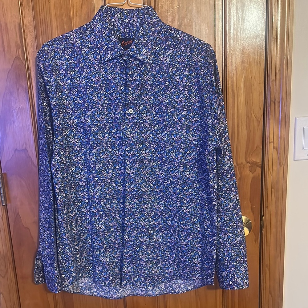 Egara Blue and White Dress Shirt with Floral Pattern